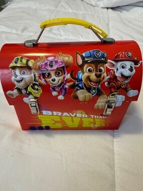 Paw Patrol Red Tin Box with Yellow Handle